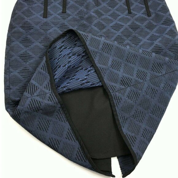 Ann Taylor Womens Jacquard Pencil Skirt Blue Black Print Back Zip Lined Size 8 - Picture 9 of 12